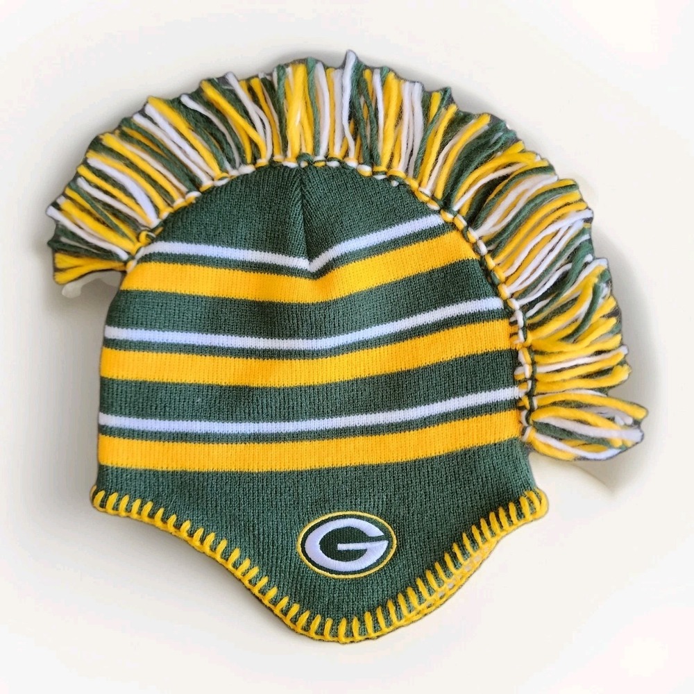 Green Bay Packers Kids Green Mohawk Stripe Knit‎ Hat SZ 4-7
